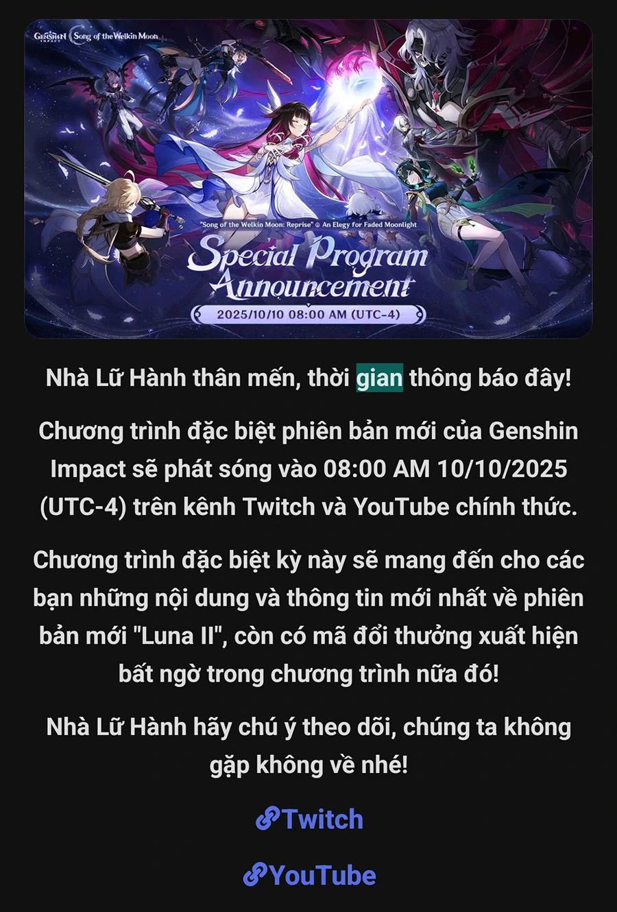 Chương trình đặc biệt giới thiệu Genshin Impact phiên bản Luna II