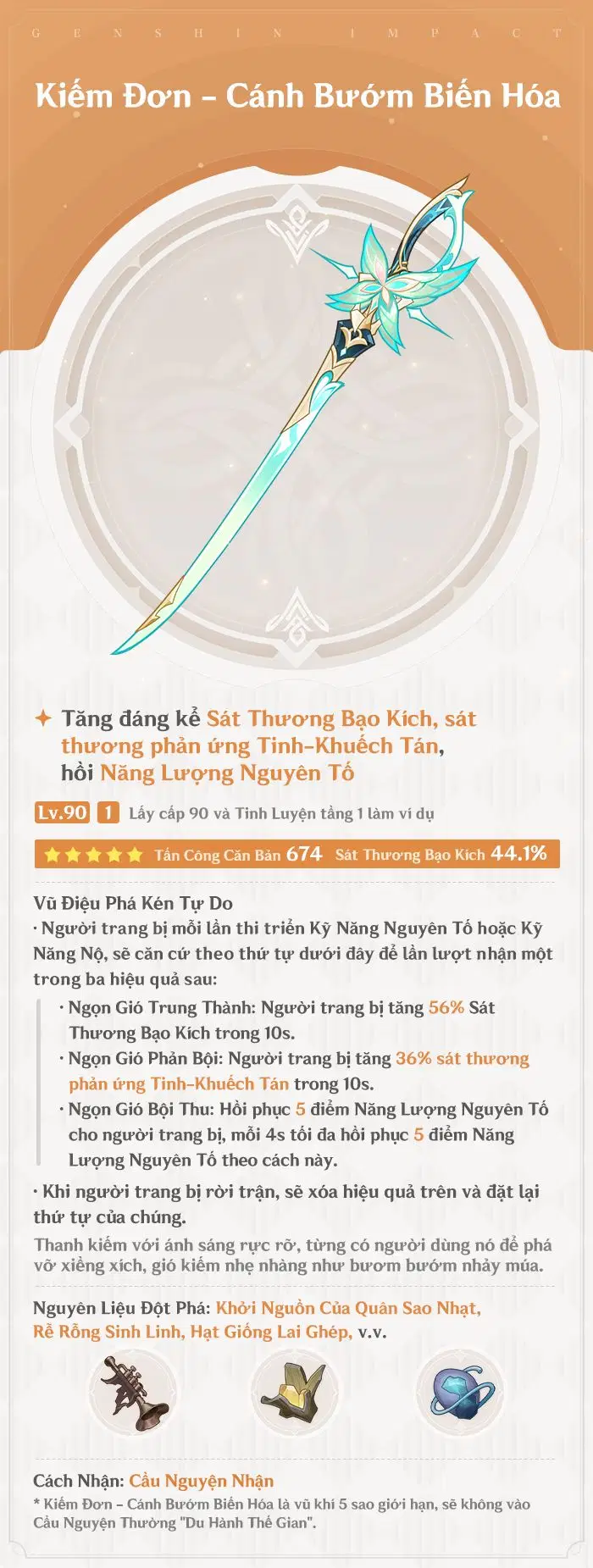 Nguyên liệu nâng cấp Cánh Bướm Biến Hóa
