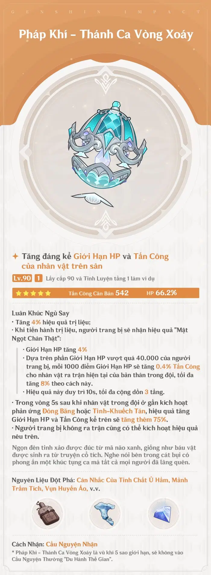 Nguyên liệu nâng cấp Thánh Ca Vòng Xoáy
